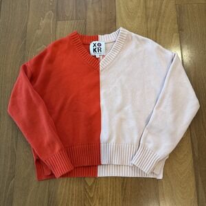 Kerri Rosenthal women Radiant Heart Oversized Pullover Sweater sz Small Red Pink